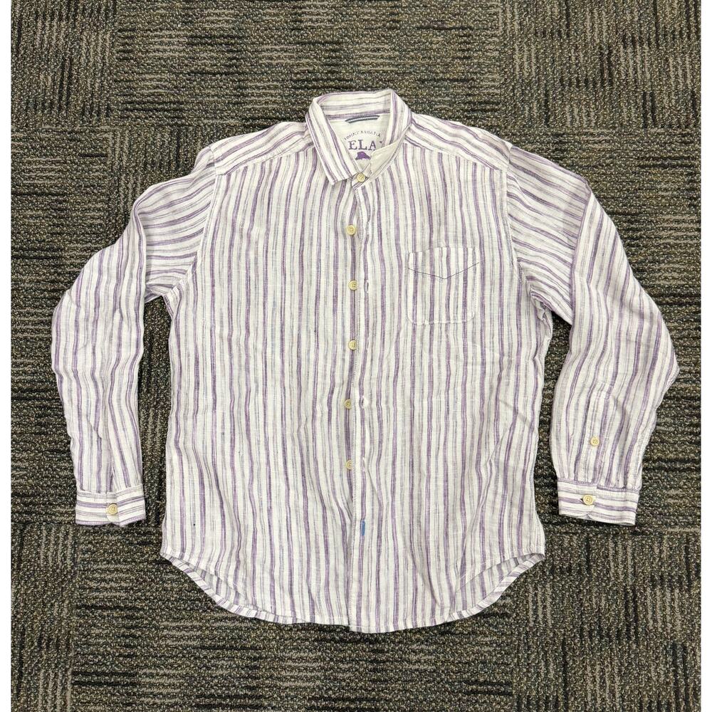 Tommy Bahama Relax Linen Shirt Mens Medium White Purple Striped Button Up